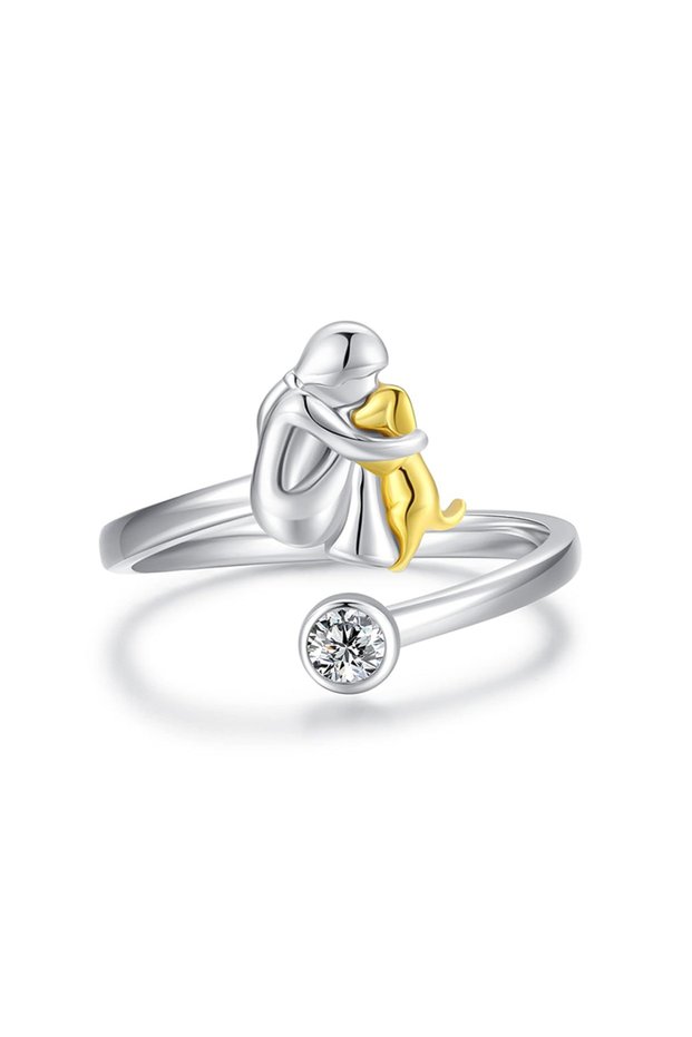 White Fashion Two Tone Color Dog Mom Ring Crystal Little Girl Puppy Wrap Rings For Women Animal Pet