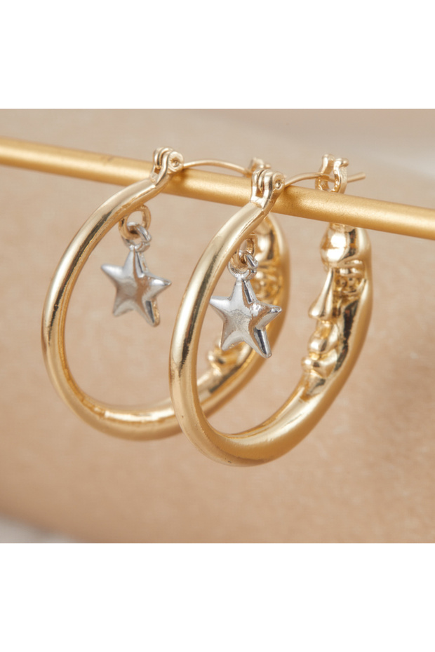 WF5626-1 1pair Vintage Gold Color Moon and Star Hanging Earrings for Women's Personalized Creative D