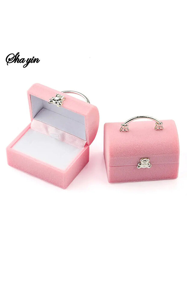 Pink 1 Piece Small Jewelry Box Velvet wedding Ring box Necklace Display Box Cute Bear Gift box Conta