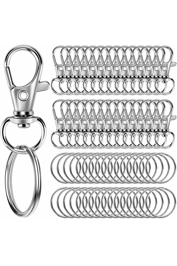 silver-60pcs 60PCS Keychain Making Kit Keychains Clips Hooks Key Chain Rings Lobster Claw Clasps for
