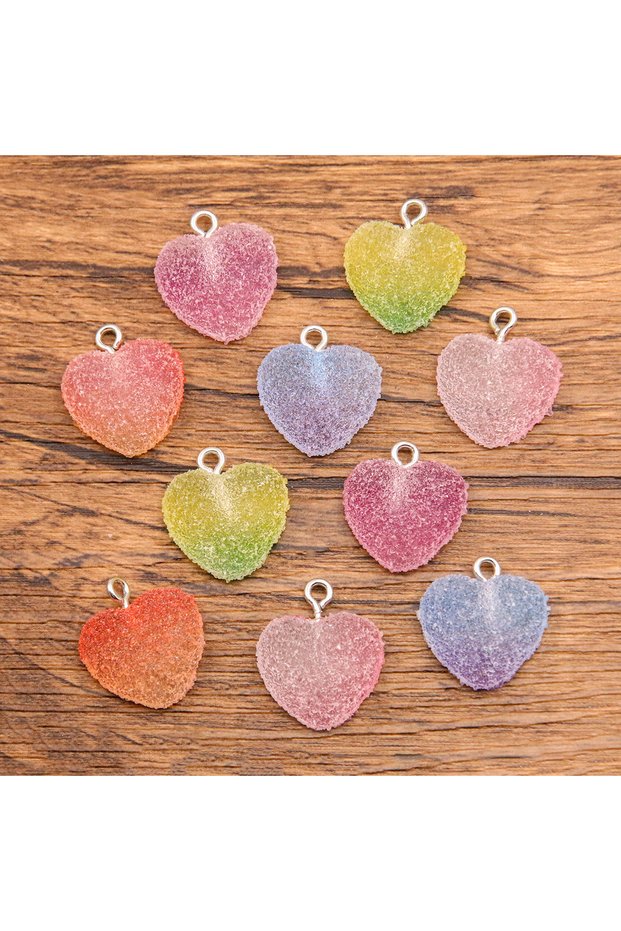 Mix 20Pcs 17*18mm 5 Color Colorful Heart Charms Resin Cabochons Glitter Gummy Candy Necklace Keychai