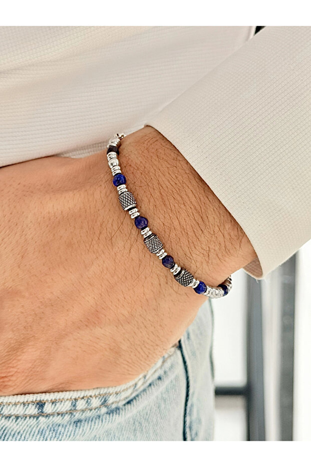 Silver and Navy Blue Steel Men's Bracelet Frj10129A-L 2 Year Warranty Gift Boxed