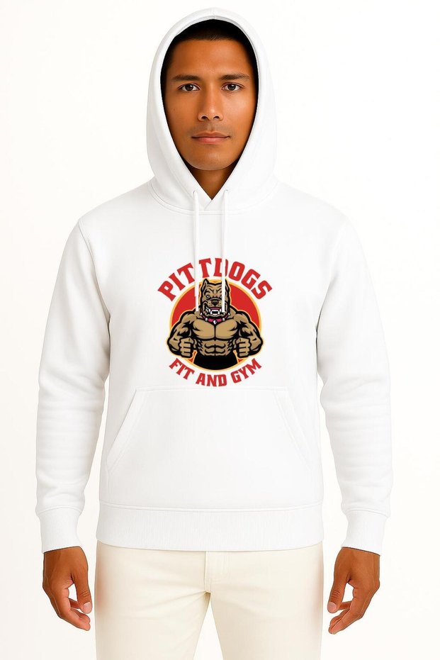 Hooded Pıttdogs Fit and Gym Chest and Back Printed Unisex Sweatshirt