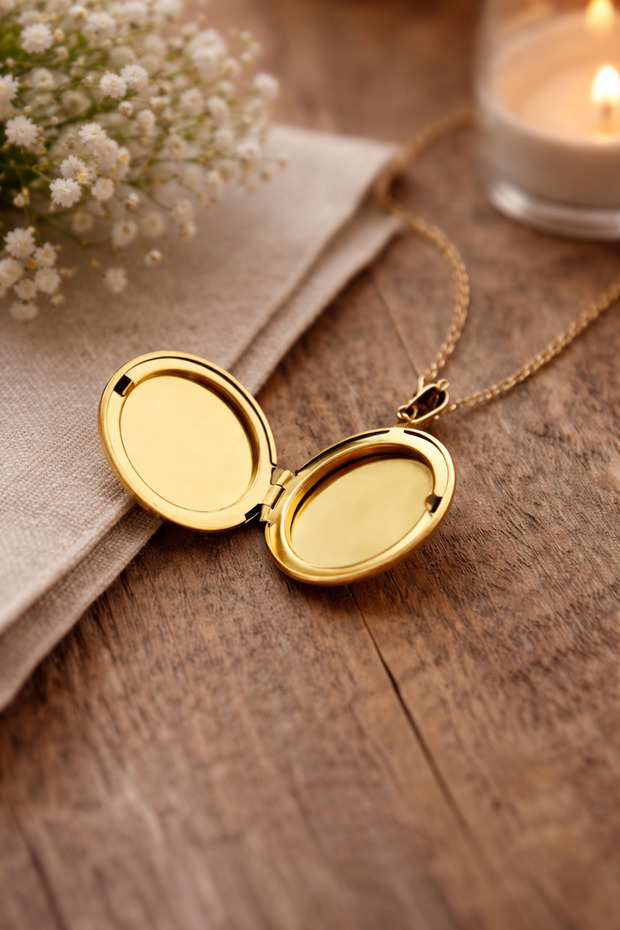 Steel Women's Necklace with a Round Design Cover That Can Be Opened Inside and Can Hold a Photo