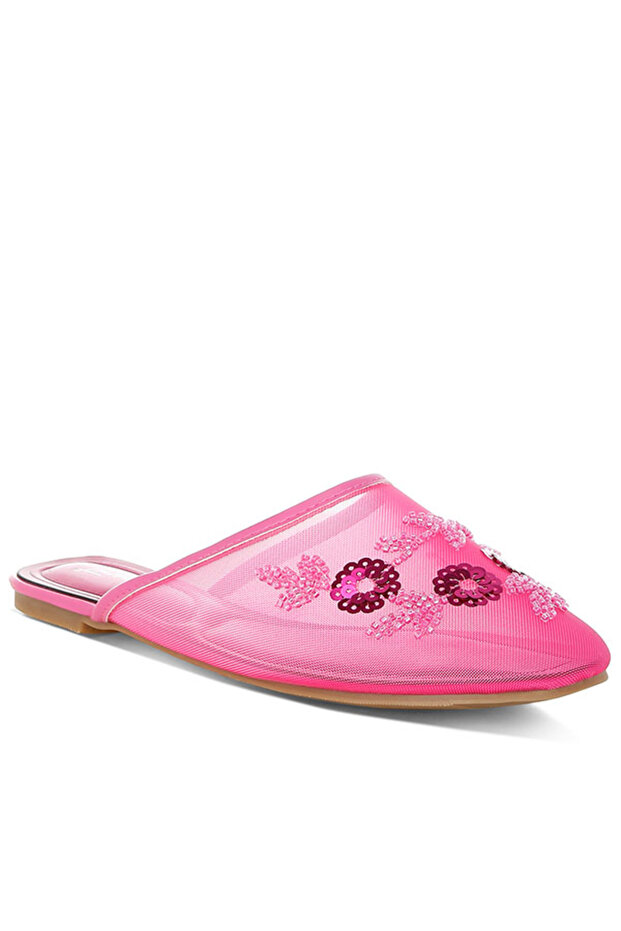 Women Mesh Sequin Beaded Mules in Fuchsia