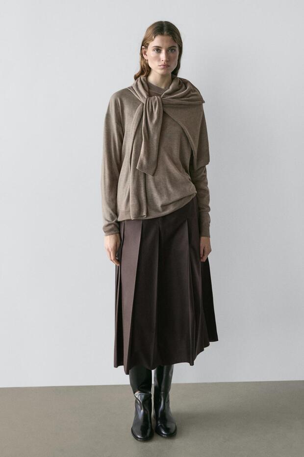 Oversize yün karışımlı triko kazak - 4