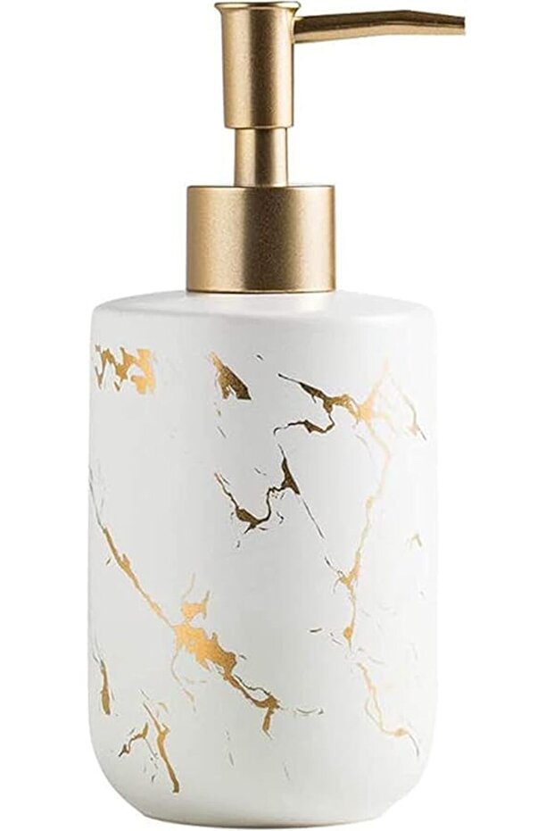Ceramics Soap Dispenser, White Marble Style - Refillable for Hand Lotion