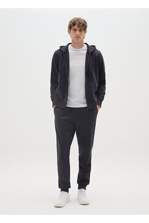 Regular Fit Blue Cotton Blend Sweatshirt With Zip