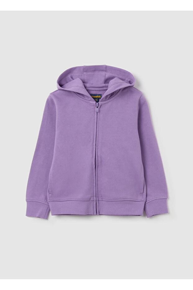 Girls' Sweatshirt In Pure Purple Cotton With Regular Fit