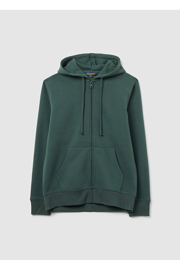 Green Cotton-Blend Zip-Up Hoodie, Regular Fit