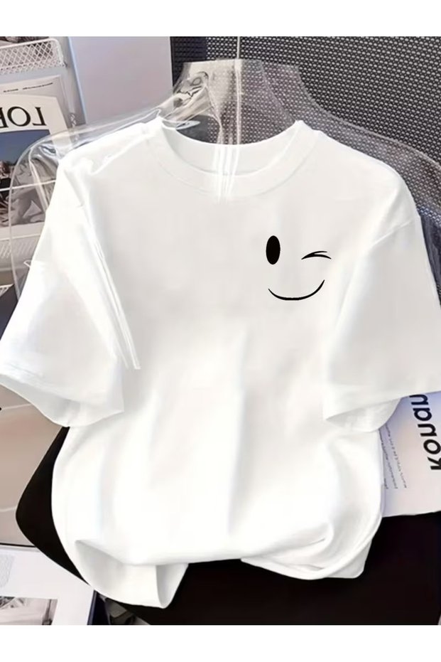 Emoji Smile Printed White t Shirt Men | Minimal & Modern