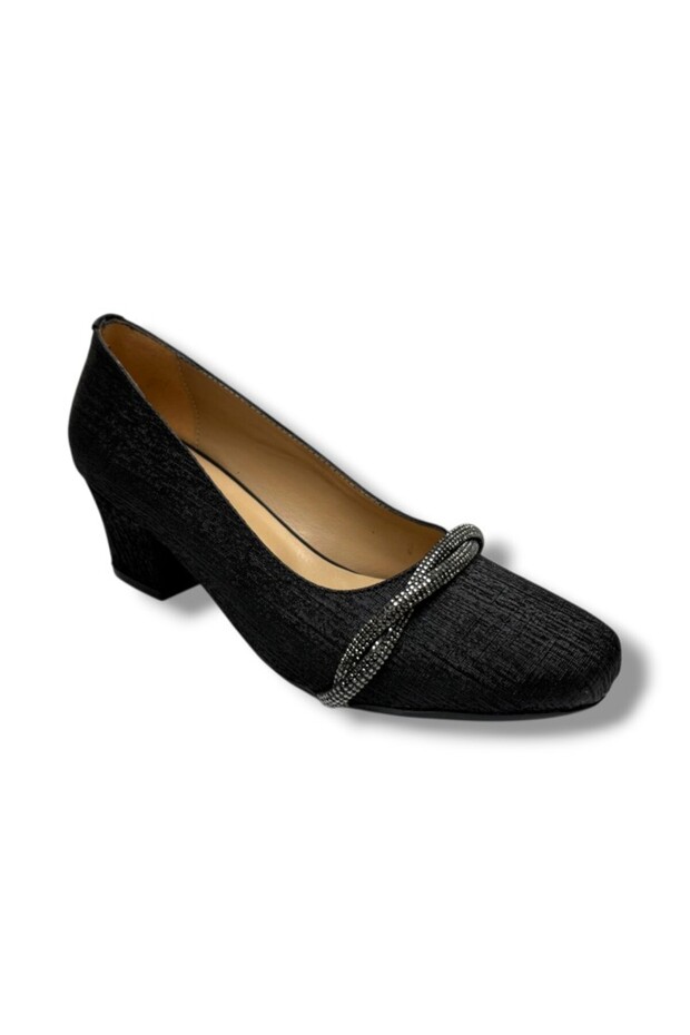 8649-26 Printed Leather Cross Knitted Stone Thick Heel Women's Shoes