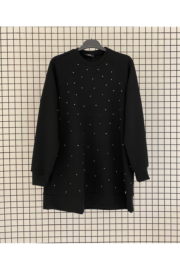 Bisiklet Yaka Taş Detaylı Basic Tunik - 1