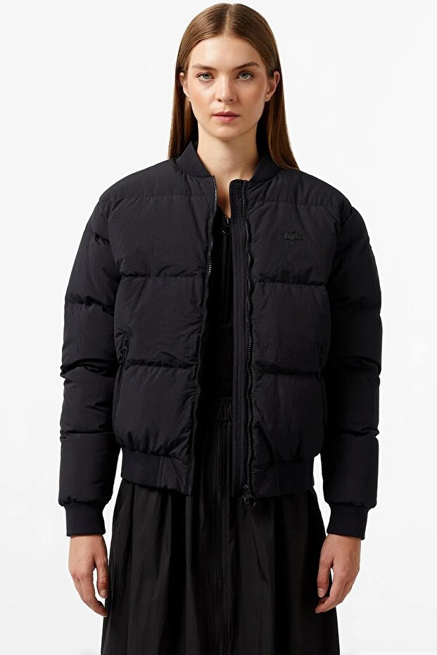 Relaxed Fit down Fill Jacket Goose down Filling Mock Neck Black Women's Coat