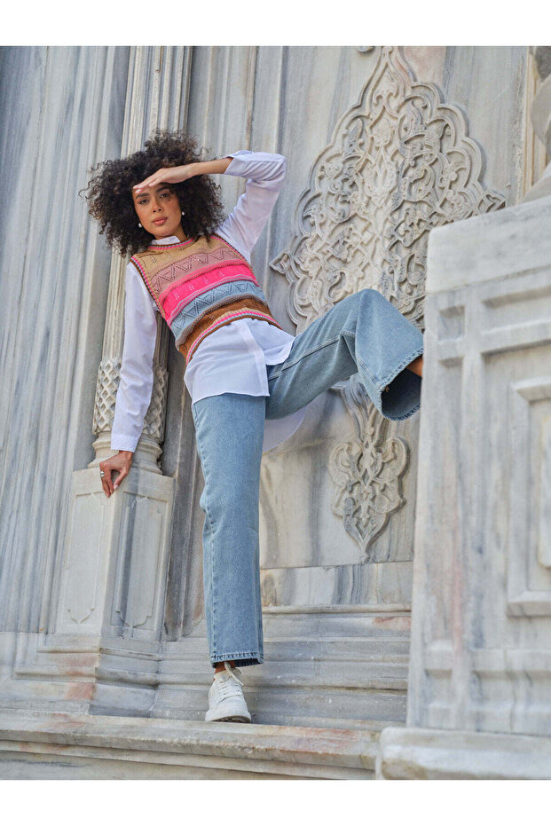Hatunatila Colorful Knitted Sweater 4730 Pink