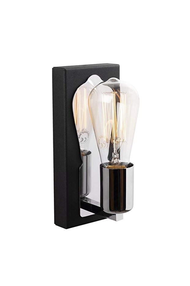 Black Metal Sconce with Fuzz E27 Compatible 9X10X21 cm Living Room Wall Lighting