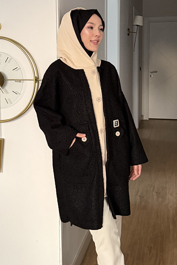 Oversized Jacket with Double Colored Buttons - 2