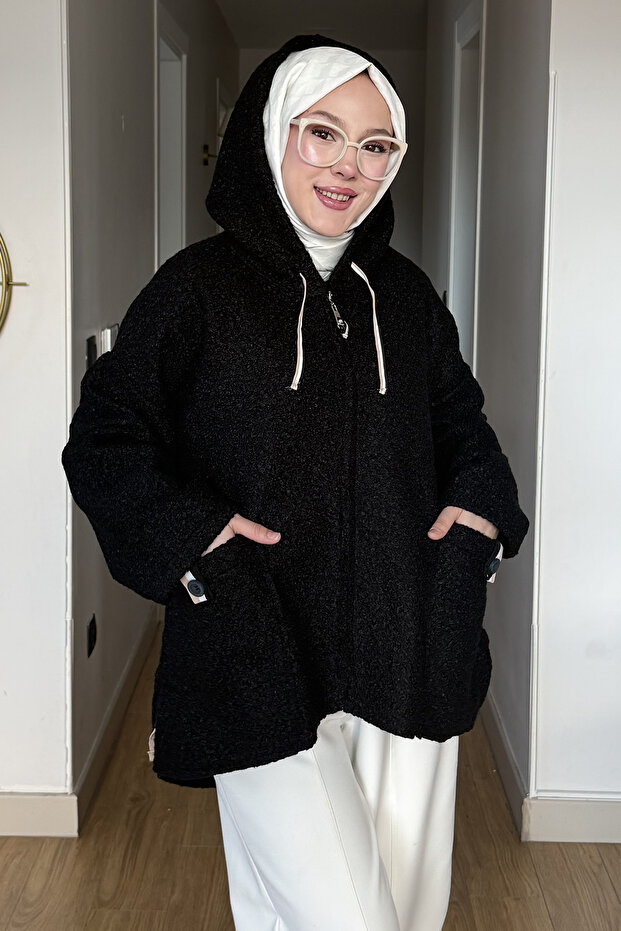 Asymmetrical Pocket Buttoned Boucle Jacket - 1