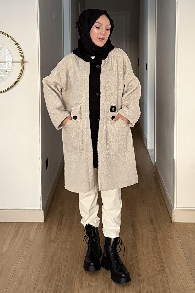 Oversized Jacket with Double Colored Buttons - 1