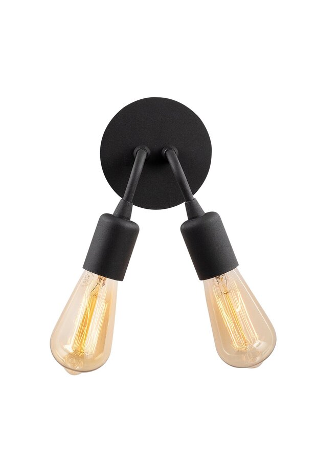 Black Metal Sconce with Fuzz E27 Compatible 14X12X20 cm Living Room Wall Lighting