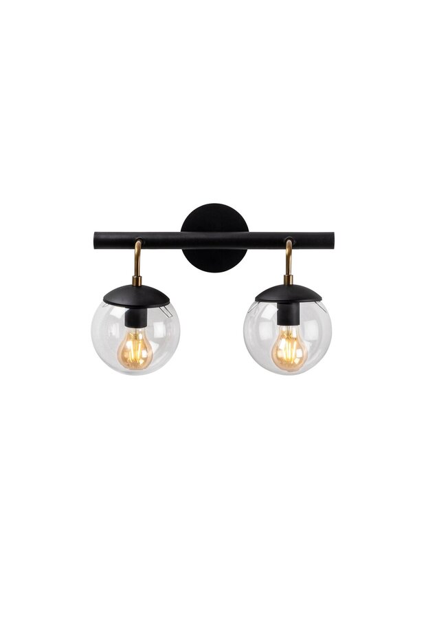 Black Metal Sconce Wall Lamp with Fuzz E27 Compatible 41X20X28 cm Living Room Lighting
