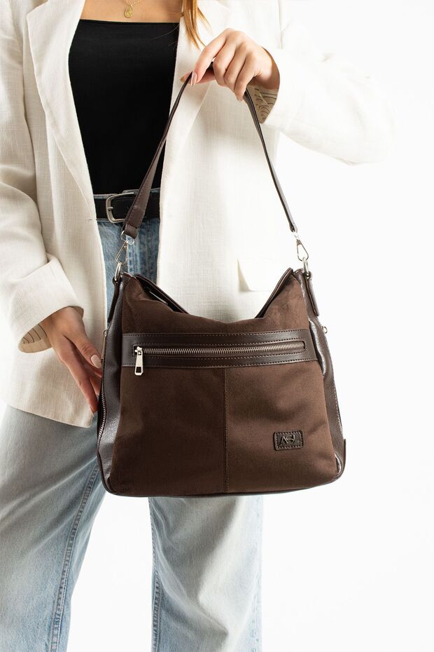 Women's Quality Suede Lined Detailed Pocketed 1St Layer. Class Workmanship Casual Shoulder and Arm Bag 736