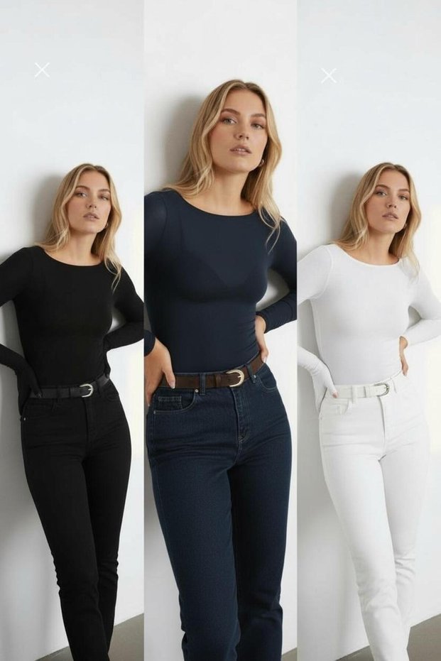 Women's Boat Neck Modal Cashmere Lightweight Blouse 3-Piece Set Black-White-Navy Blue