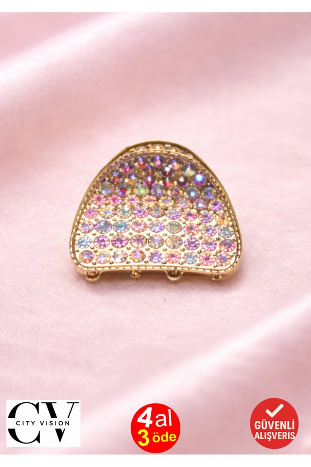 Stoned Semicircle Gold Mini Women's Hair Clip – Colorful Sparkling Metal Pin Buckle 2 cm