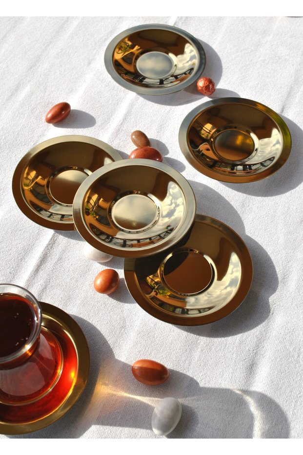 6-Piece Stainless Steel Gold Tea Plate 10 cm Tea Plate
