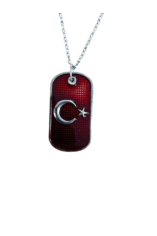 Moon and Star Design Metal Tag Necklace – Unisex Model
