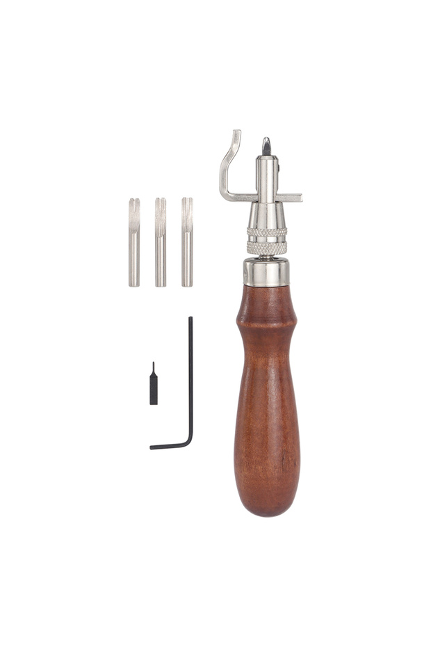 Wood Color 1set 7-In-1 Leather Slotting Tool,Professional Manual Edging Cutter,Multifunctional Leath