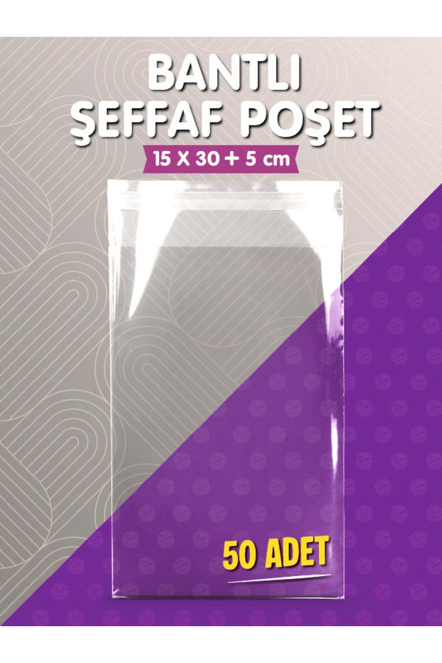 Taped Transparent Bag (15X30+5Cm) 50 Pieces Shiny Gelatin Package Gift Bag -T1555
