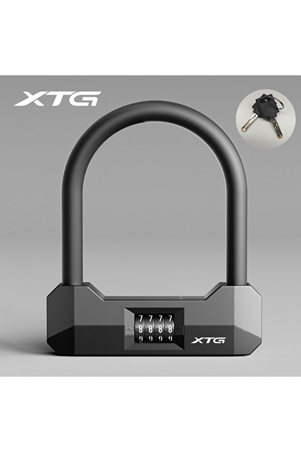قفل XTG أسود شديد التحمل مقاس 17 مم على شكل حرف U، قابل لإعادة الضبط، لاستعادة كلمة المرور، مصنوع من سبائك فولاذية مضادة للسرقة للدراجات الكهربائية
