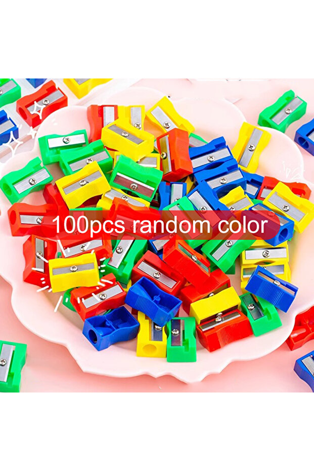 100pcs 50/100pcs Mini Pencil Sharpener Single Hole Rectangular Colored Plastic Elementary School Sup - 1