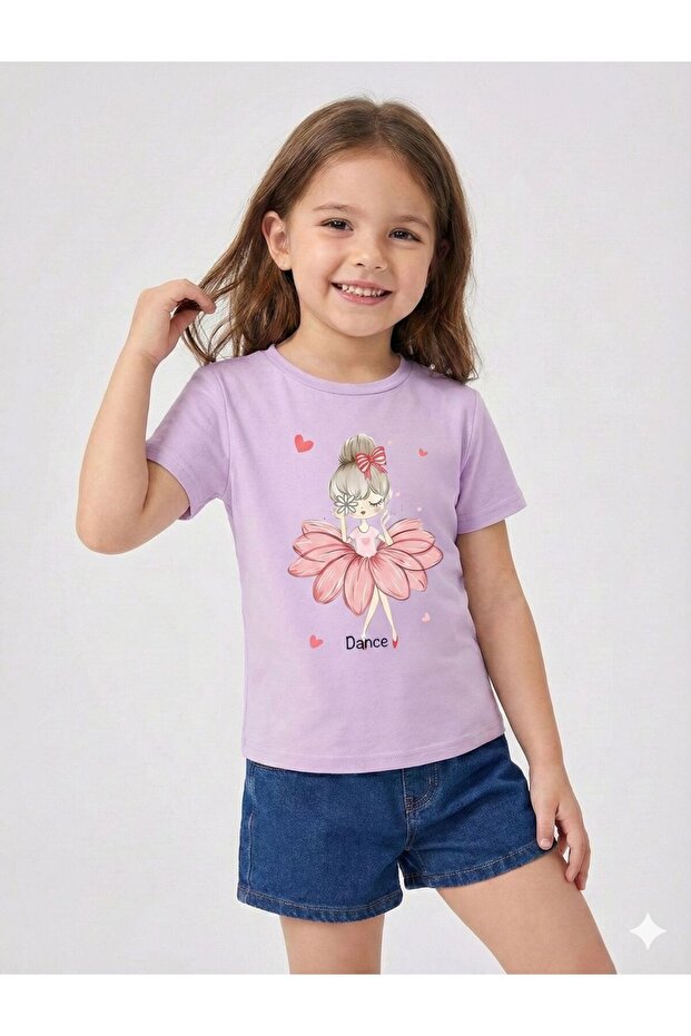 Children's Mix B Printed Cotton Crew Neck Lilac Tshirt