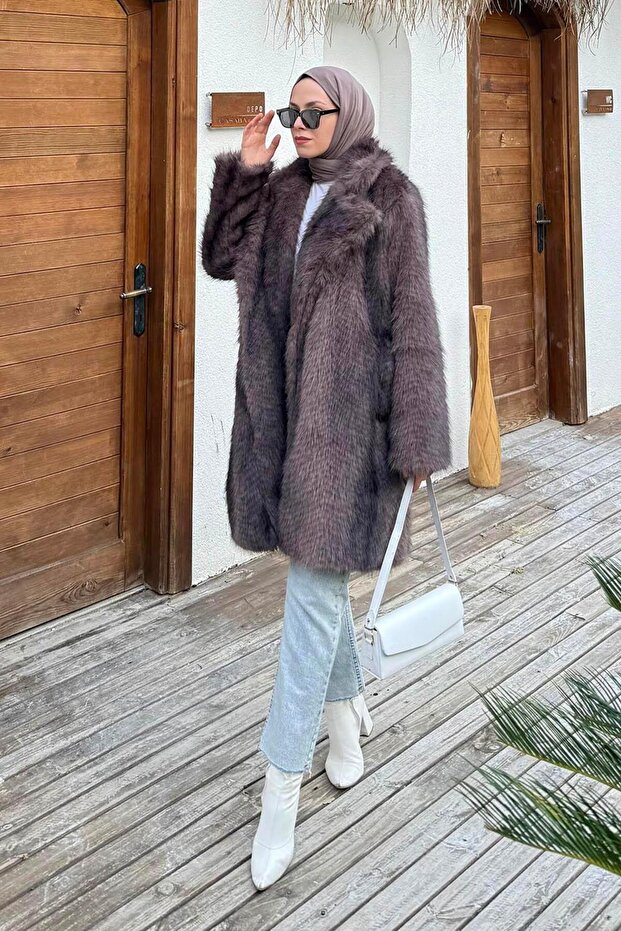 Long Faux Fur Coat Chocolate Brown
