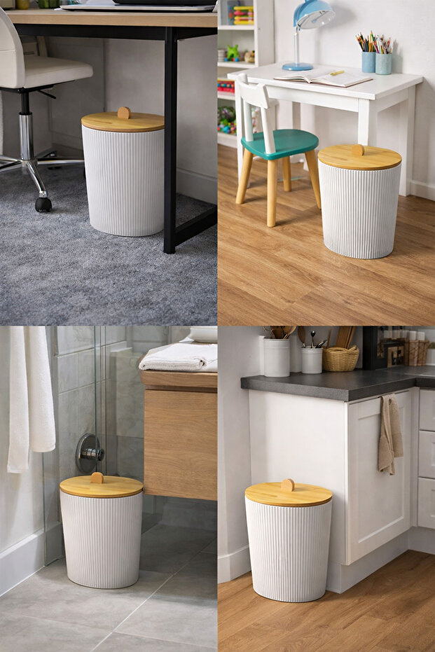 2’li Bambu Kapaklı Çöp Kovası Seti (15 L + 8 L) - 2