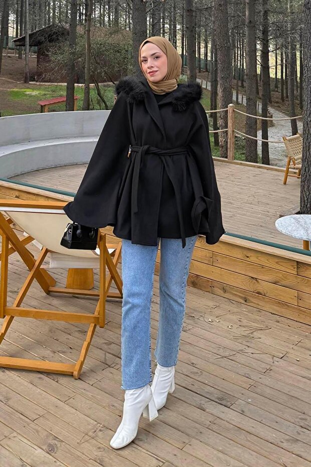 Hooded Poncho Black