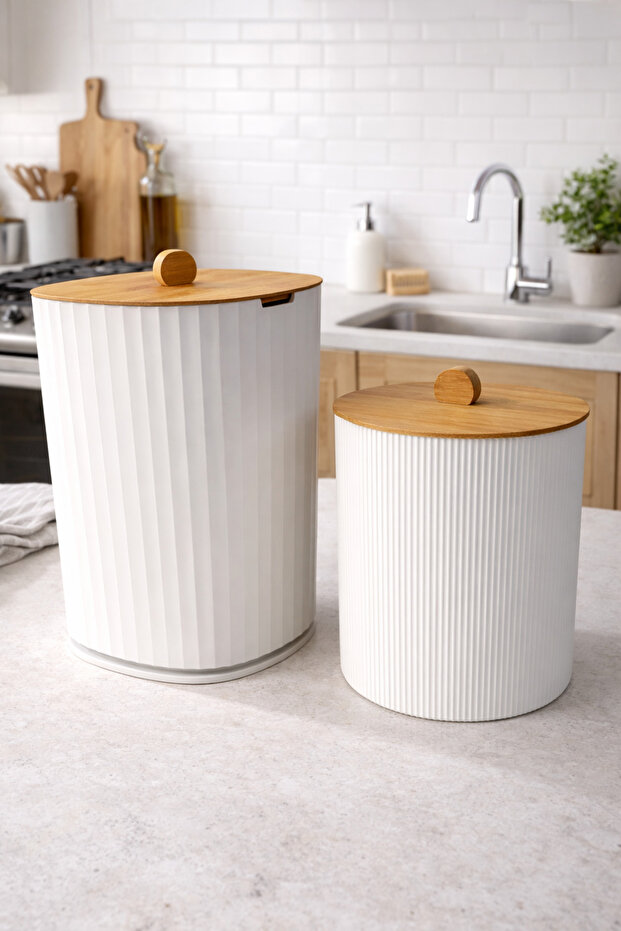 2’li Bambu Kapaklı Çöp Kovası Seti (15 L + 8 L) - 3