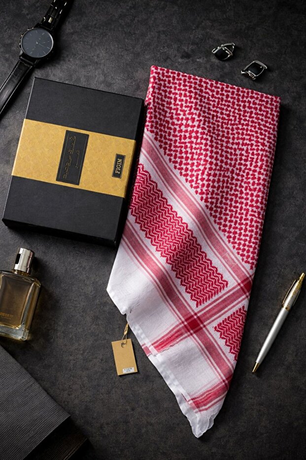 شماغ بروجيه الاصلي احمر شلش اطراف الشماغ