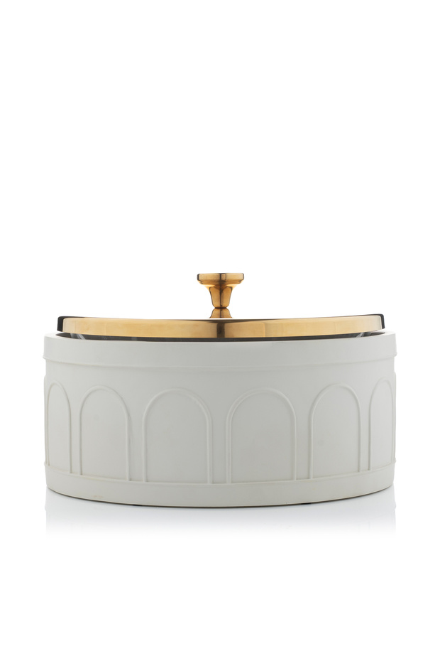 Beige Food Warmer 3 Liters with Golden Lid