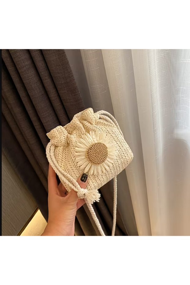 Daisy Strap Straw Mini Shoulder Bag Children Teenage Girls Shoulder Phone Bag Pouch Purse