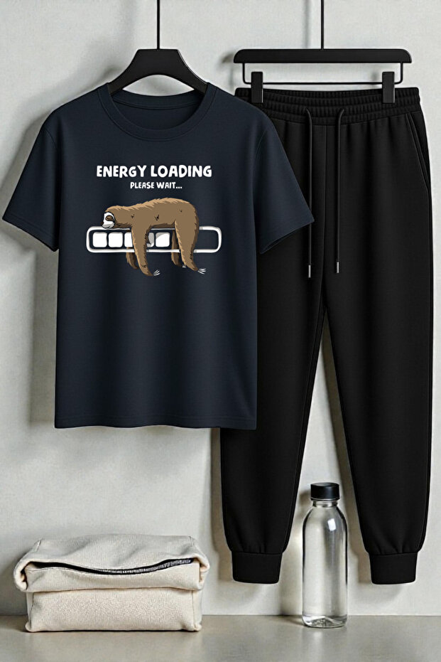 Unisex Energy Loading Design Printed T-Shirt - 2-Piece Tracksuit Set