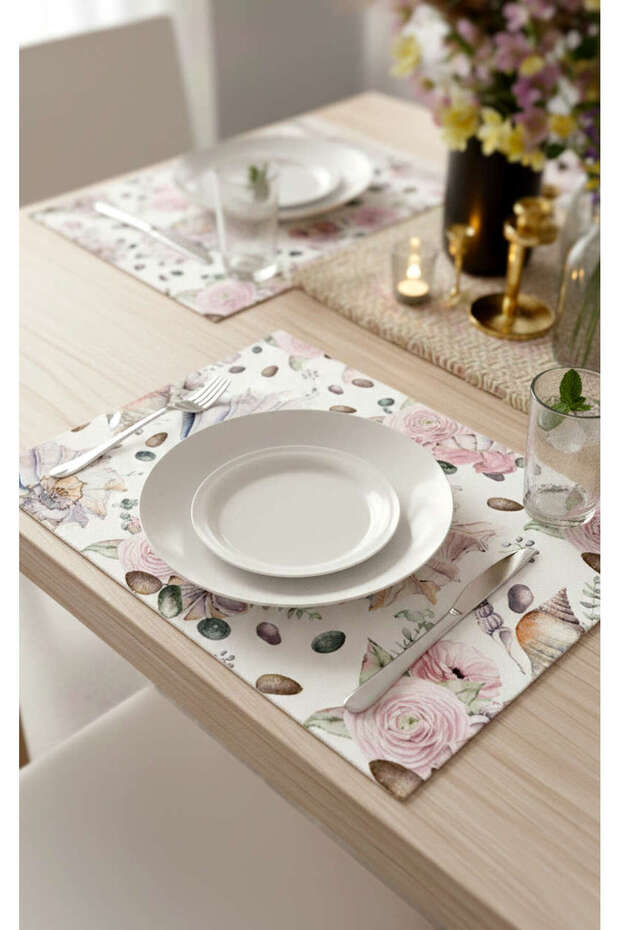 Pink Beige Seashell Floral Pattern Digital Print American Service Set of 4 Cgh031-As