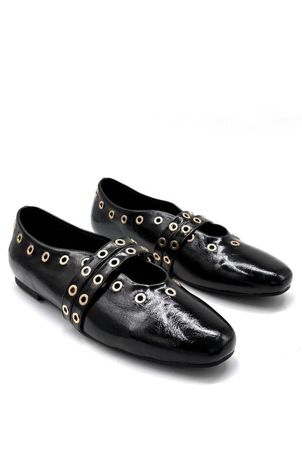 Trok Detailed Casual Women's Ballerina Flats Black