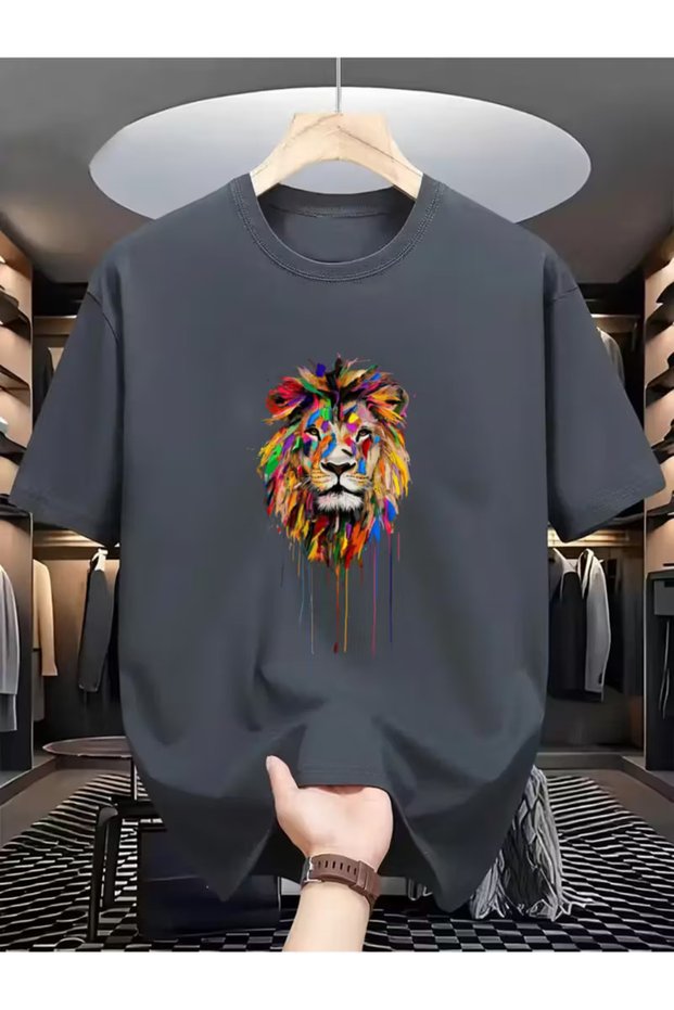 تيشيرت للجنسين من Colour Aslan Back مطبوع قصة فضفاضة