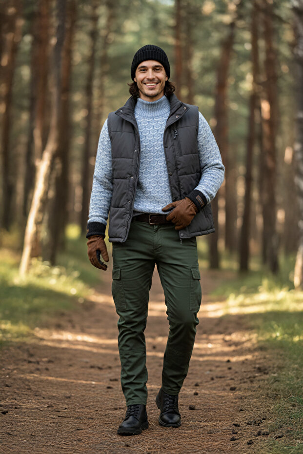 سترة رجالية بنمط ياقة الصياد نصف دائرية - 3