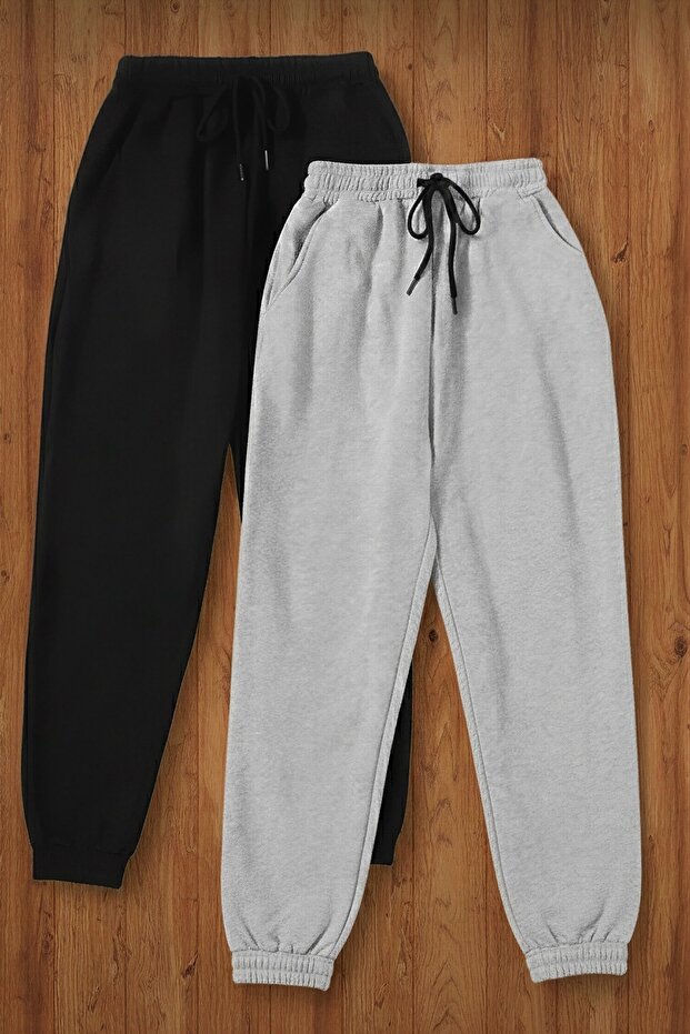 Gray - Black 2-Pack Three Thread Sh Fleece-Lined Sweatpants