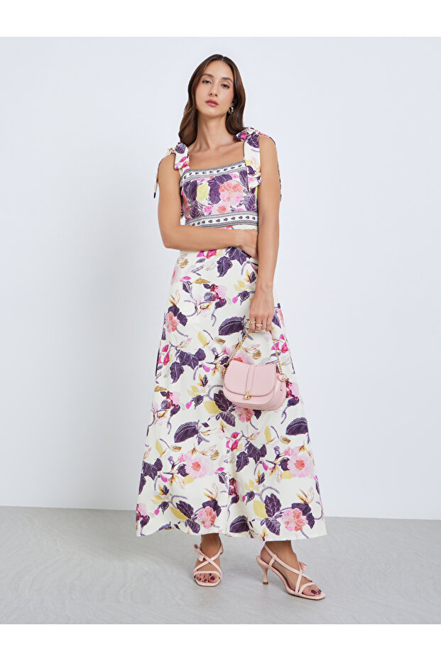 Women Floral Print Tie Shoulder Maxi Dress