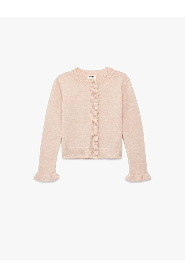 Long Sleeve Crew Neck Ruffled Knitwear Cardigan